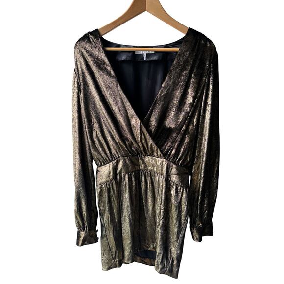 FRAME Womens Metallic Gold V-Neck Velvet Mini Dress Size 4 - Picture 5 of 9